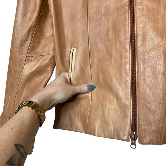 Denis Leather Works Tan Italian Leather Jacket Women’s size 42 / US 6 - Picture 3 of 7